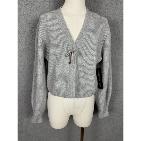 Madden Girl Women's Juniors' Bling Bow Long-Sleeve Ribbed Cardigan Large NWT's. - Picture 1 of 8
